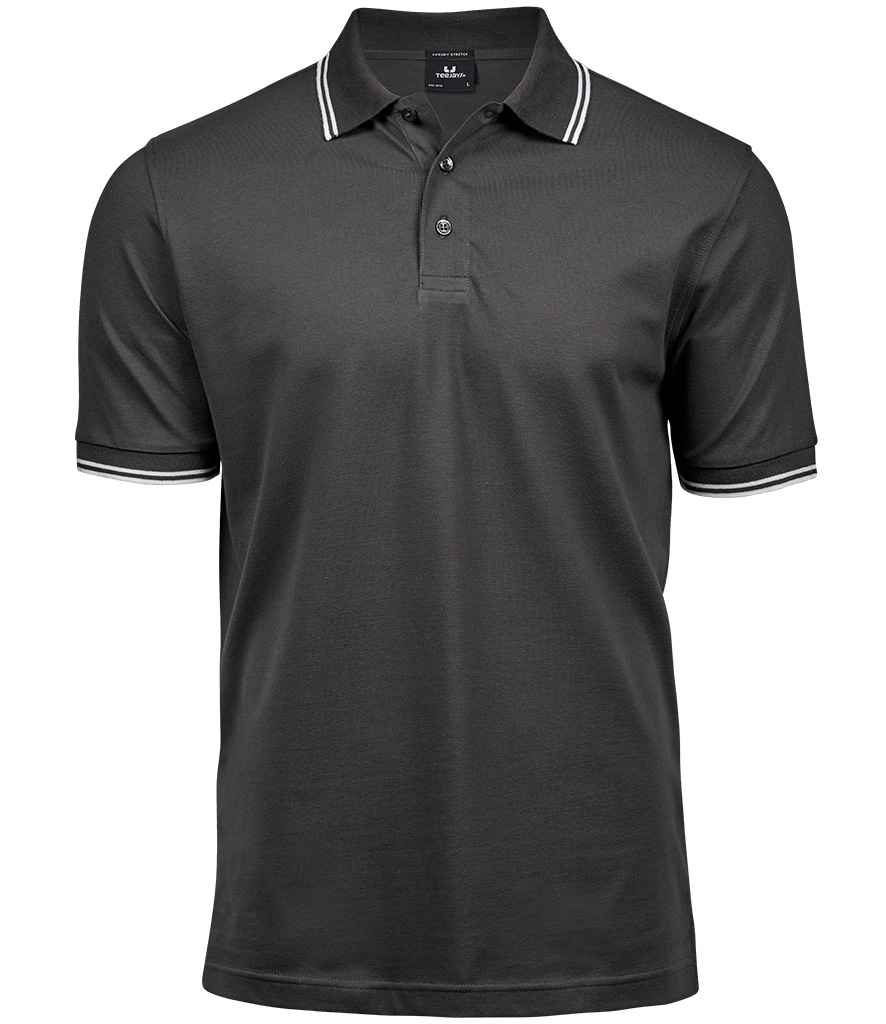 Tee Jays Luxury Stretch Tipped Polo Shirt | Dark Grey/White - Eg Clothing UK