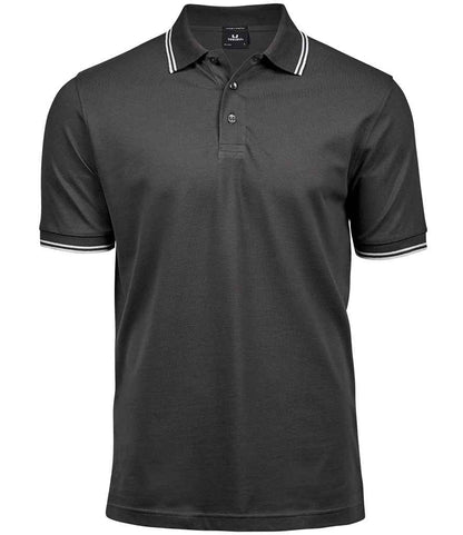 Tee Jays Luxury Stretch Tipped Polo Shirt | Dark Grey/White - Eg Clothing UK