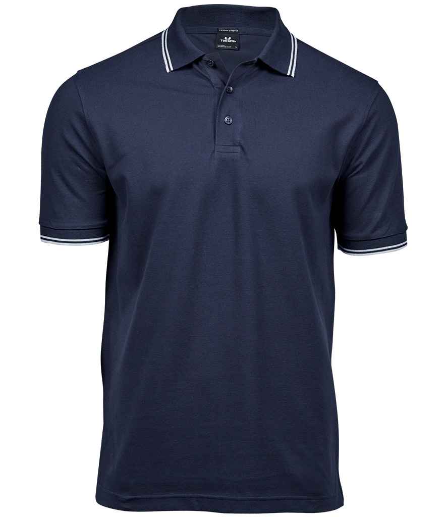 Tee Jays Luxury Stretch Tipped Polo Shirt | Navy/White - Eg Clothing UK