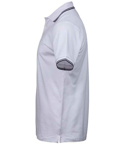 Tee Jays Luxury Stretch Tipped Polo Shirt | White/Navy - Eg Clothing UK