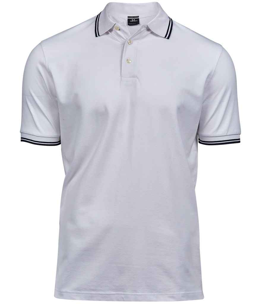 Tee Jays Luxury Stretch Tipped Polo Shirt | White/Navy - Eg Clothing UK