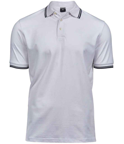 Tee Jays Luxury Stretch Tipped Polo Shirt | White/Navy - Eg Clothing UK